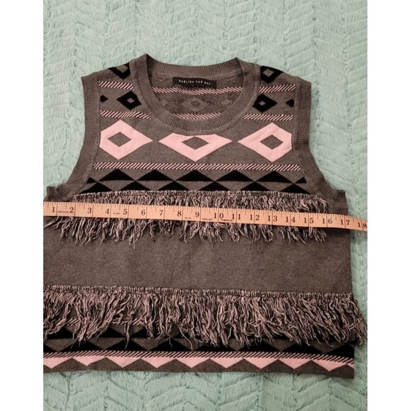 English Factory Sweater Vest  Women's Sz S Gray/Pink With a Front Detail Fringes - Picture 8 of 16